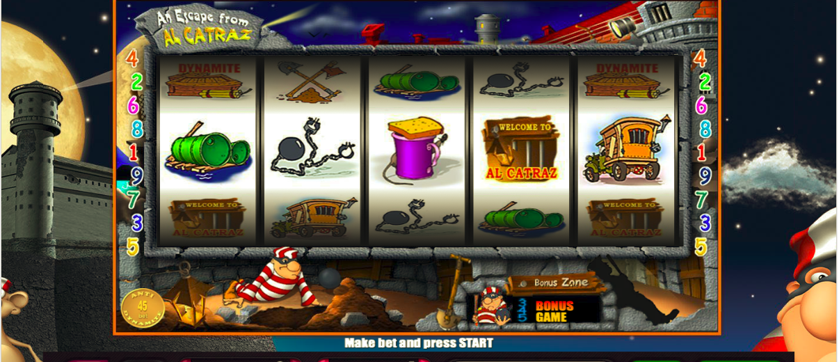 Игровой автомат An Escape from Al Catraz от Белатра, с самым полным и подробным обзором.Расскажем все про An Escape from Al Catraz